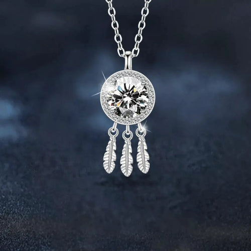 1 Carat Moissanite 925 Sterling Silver Dreamcatcher Pendant Necklace by Trendsi
