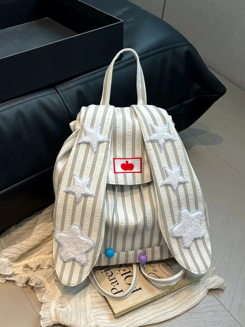 Striped Star Bunny Ear Backpack Bag by Trendsi