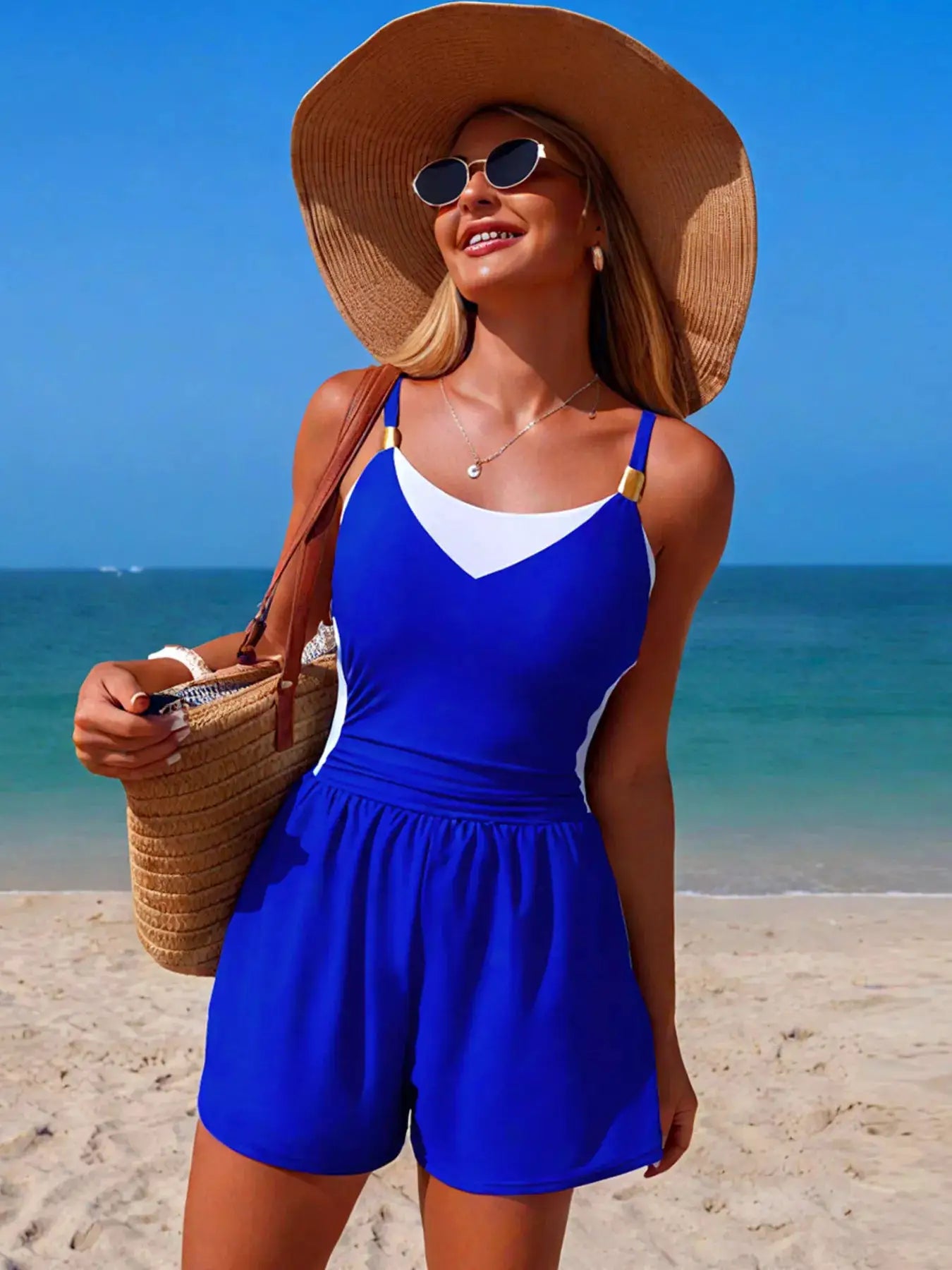 Color Block Adjustable Strap One-Piece Swimsuit by Trendsi
