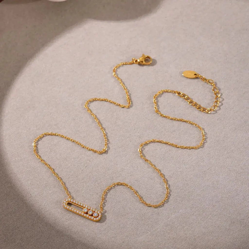 Moving Crystal Bar Necklace and Ring Jewelry Set by Trendsi