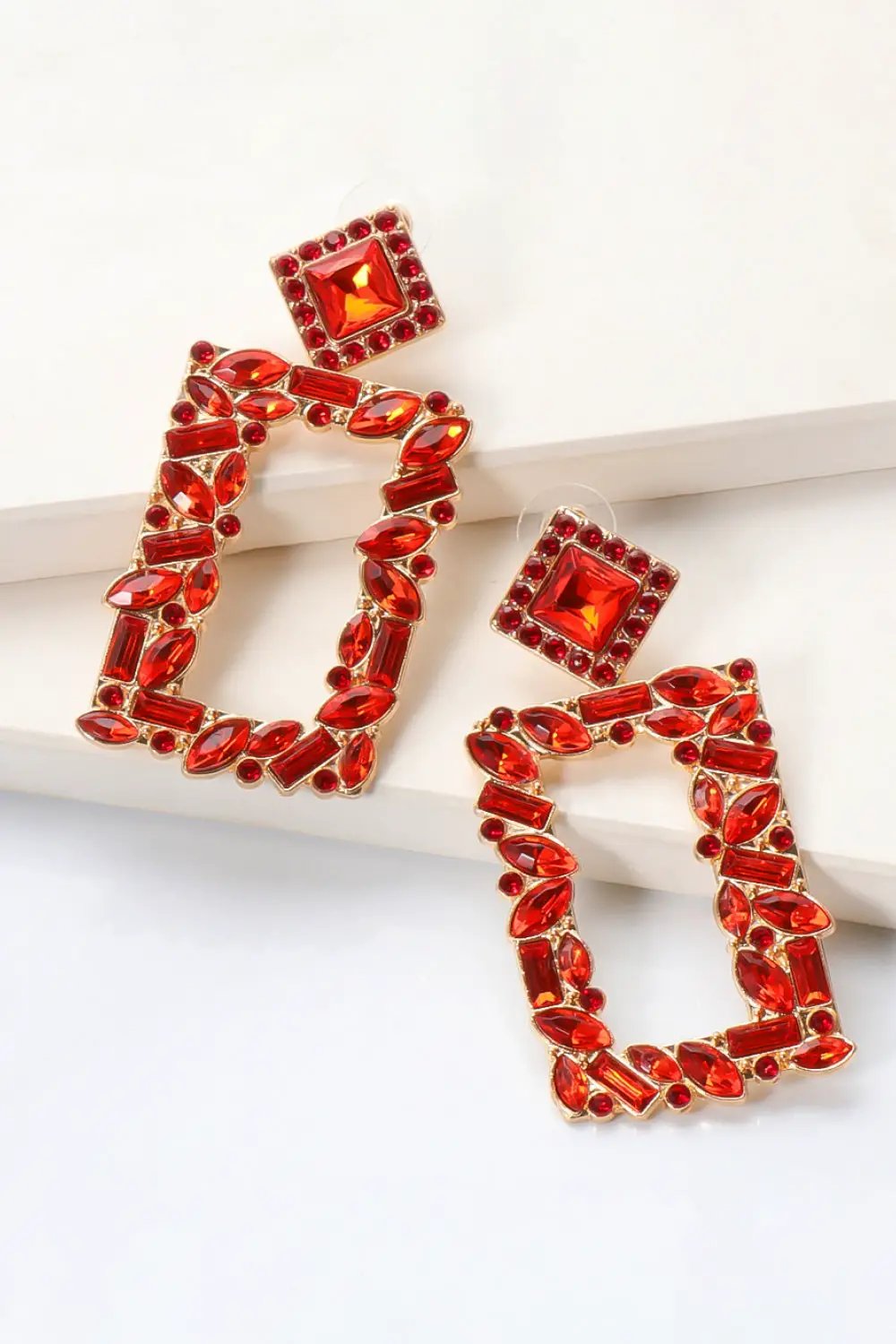 Square Shape Glass Stone Dangle Earrings by Trendsi