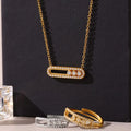 Moving Crystal Bar Necklace and Ring Jewelry Set by Trendsi