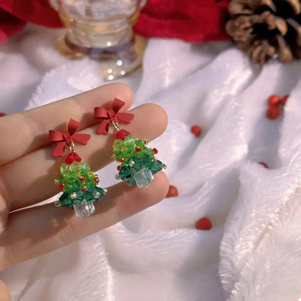 Christmas Tree Bowknot Dangle Earrings by Trendsi