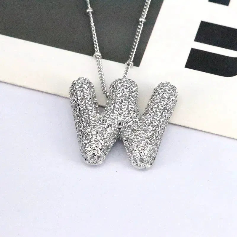 Copper Inlaid Zircon Letter Pendant Necklace by Trendsi