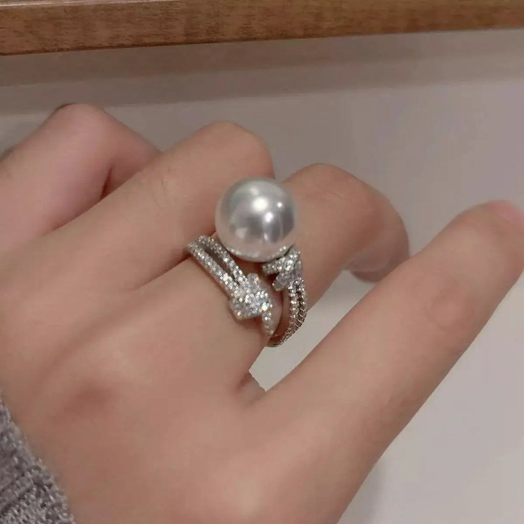 Pearl Zircon Bypass Ring by Trendsi