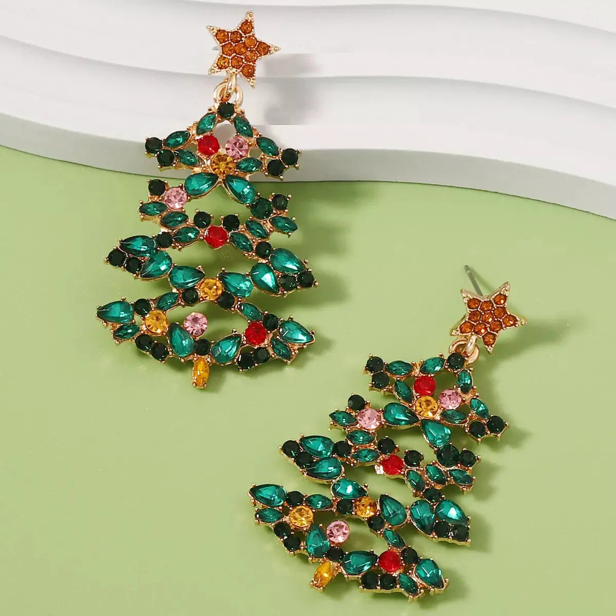 Christmas Tree Earrings with Rhinestones by Trendsi