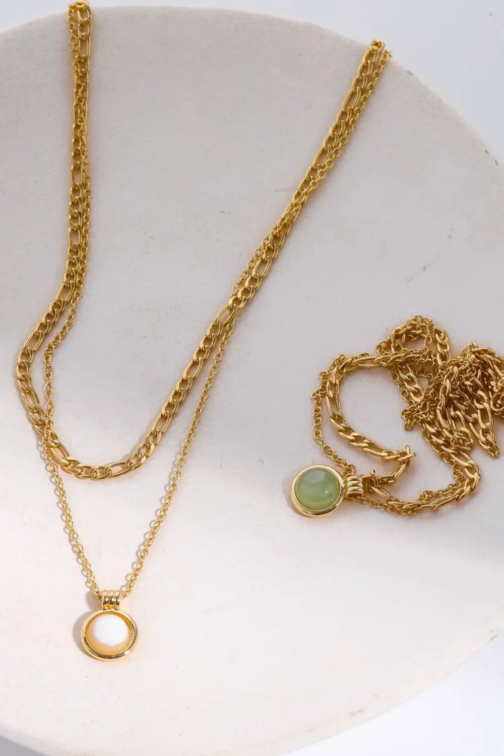 Copper 14K Gold-Plated Round Shape Aventurine Pendant Necklace by Trendsi