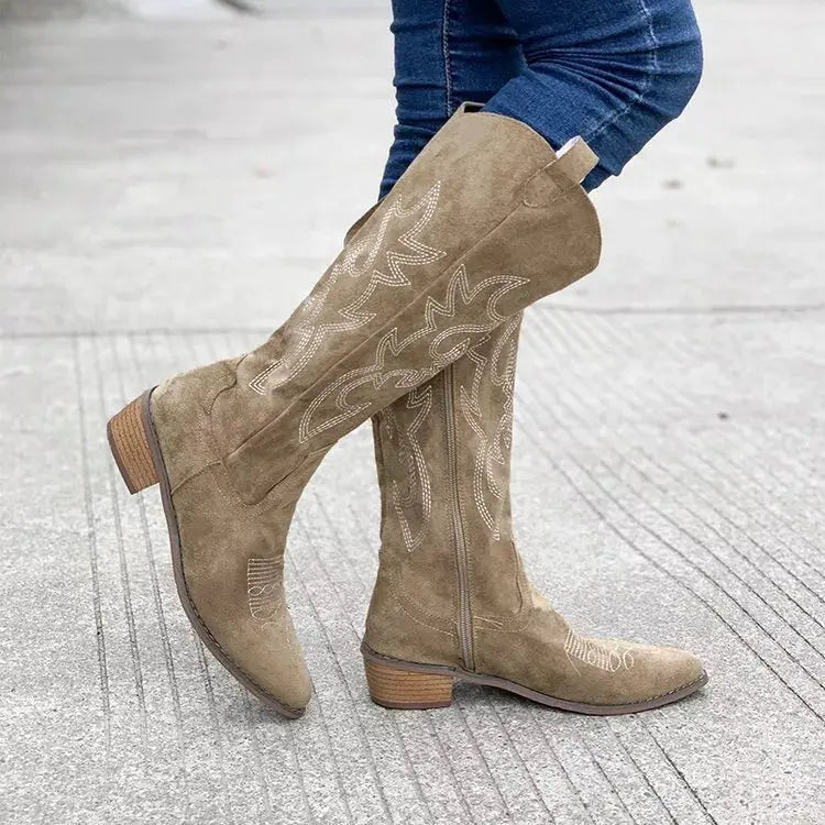 Point Toe Block Heels Boots by Trendsi
