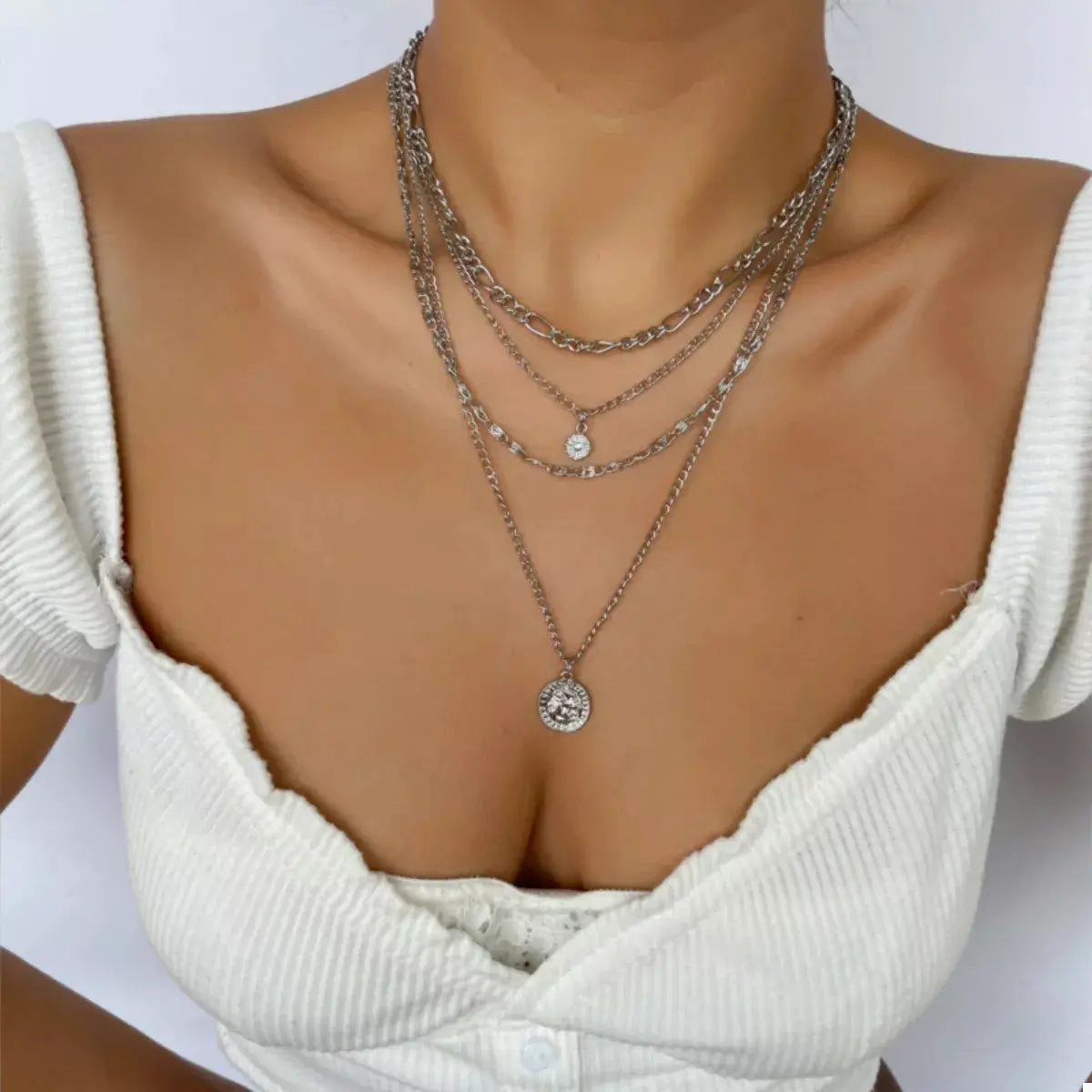 Four Layered Pendant Necklace by Trendsi