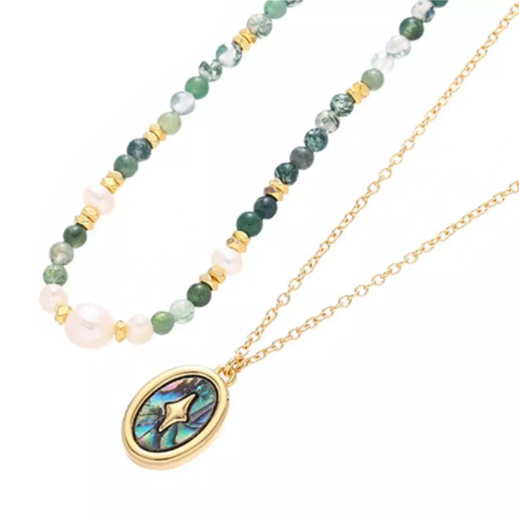 2 Piece Freshwater Pearl 18K Gold-Plated Pendant Necklace by Trendsi