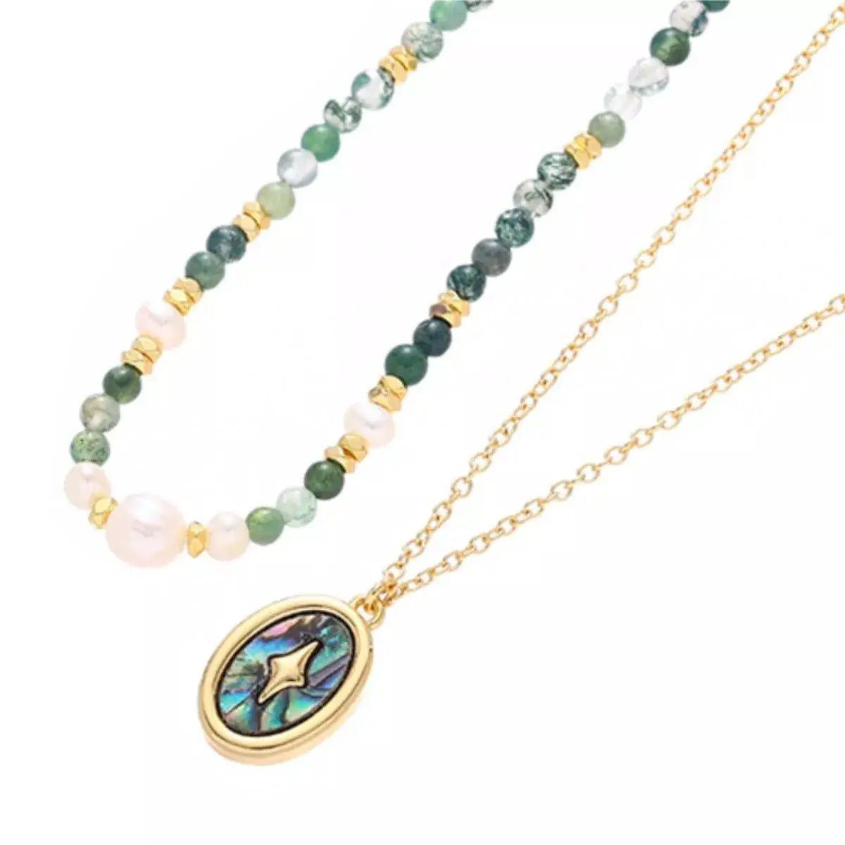 2 Piece Freshwater Pearl 18K Gold-Plated Pendant Necklace by Trendsi
