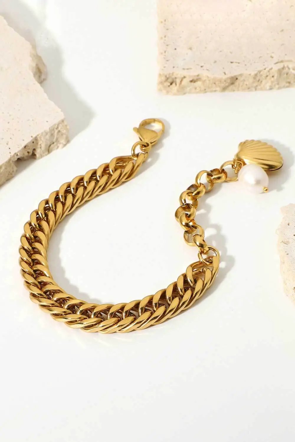 18K Gold-Plated Curb Chain Bracelet by Trendsi