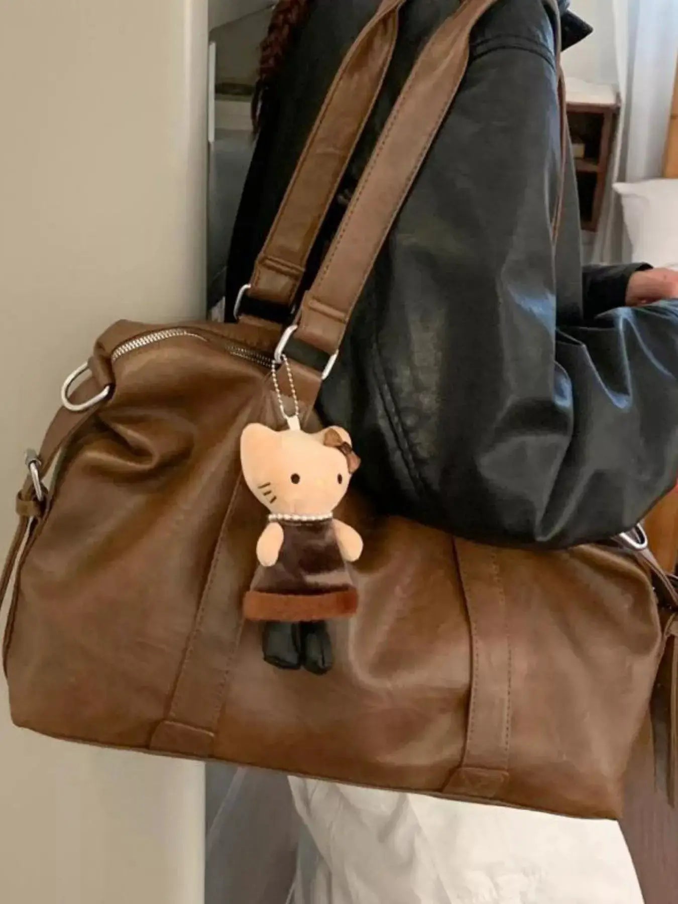 Leather Shoulder Bag with Charm by Trendsi