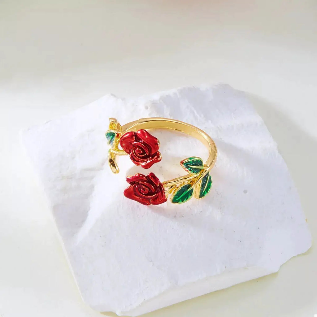 Rose Bypass Ring and Bracelet Jewelry Set by Trendsi