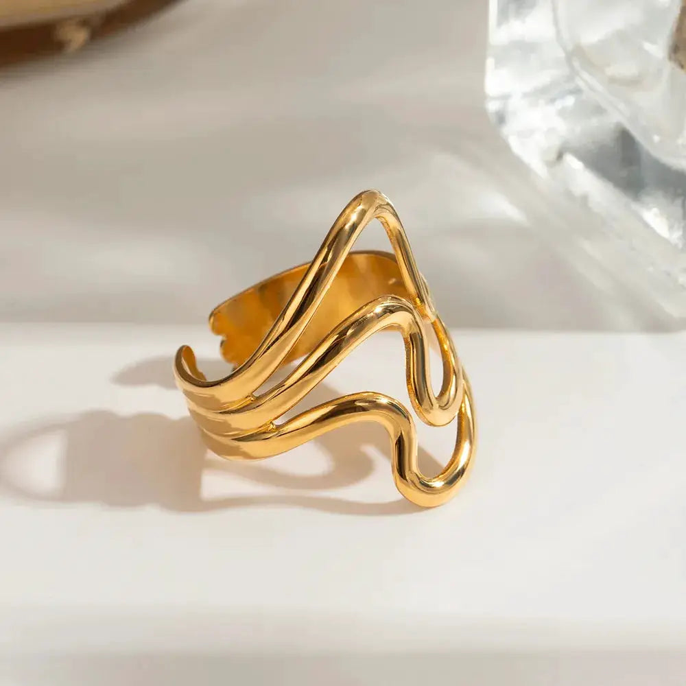 Stainless Steel Corrugated Open Ring by Trendsi