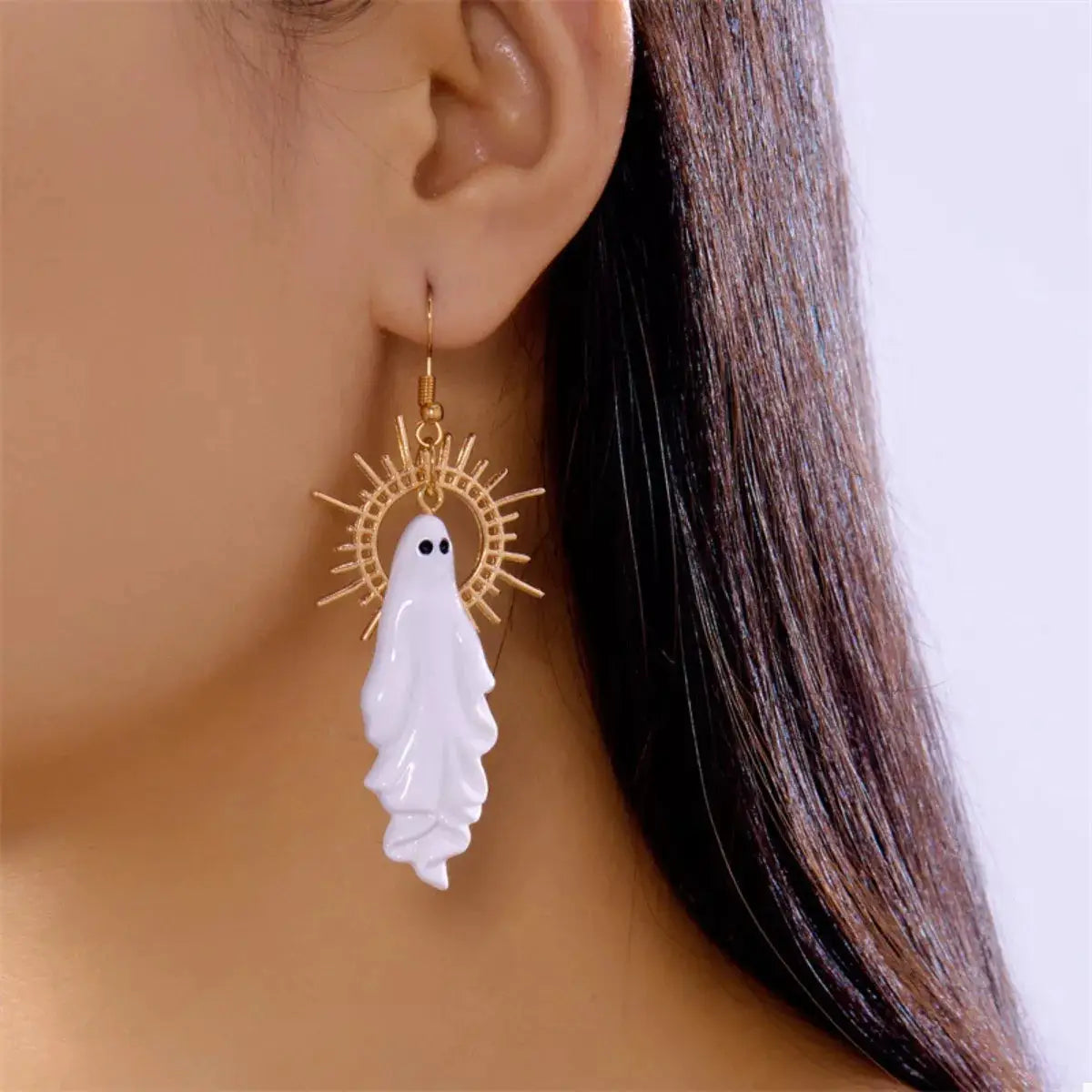 Halloween Sunburst Ghost Drop Earrings by Trendsi