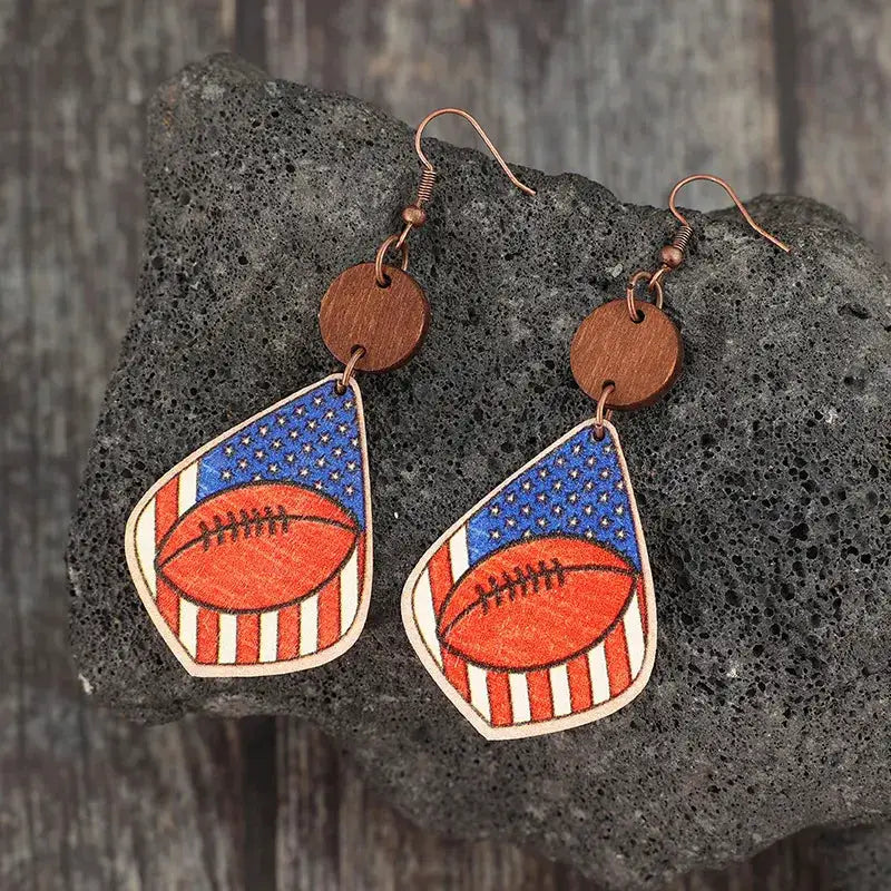 Printed Wooden Dangle Earrings by Trendsi