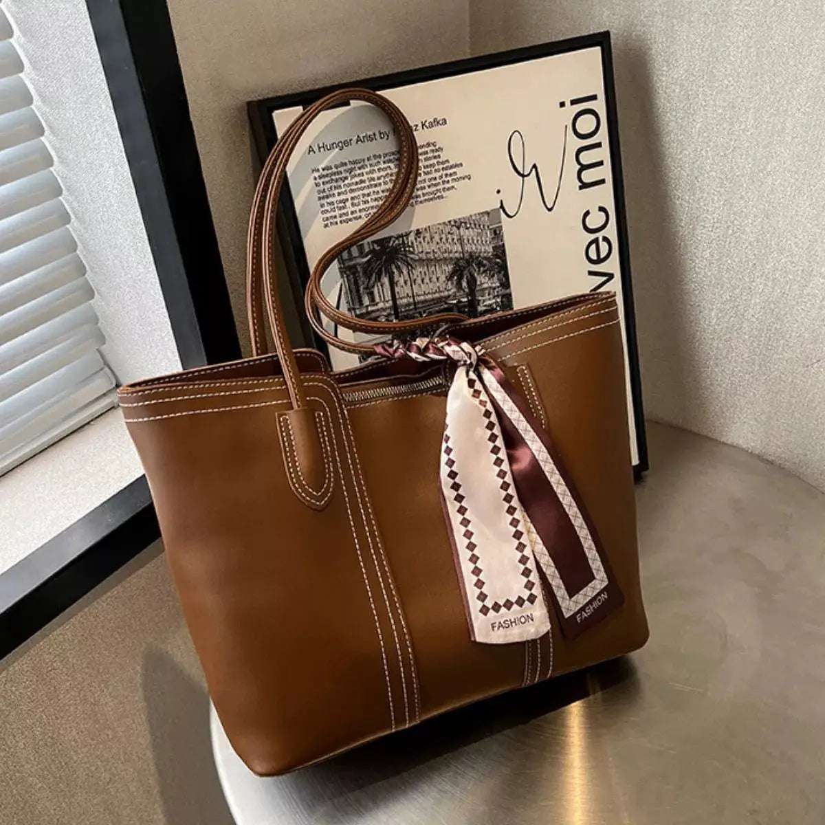 PU Leather Tote Bag by Trendsi