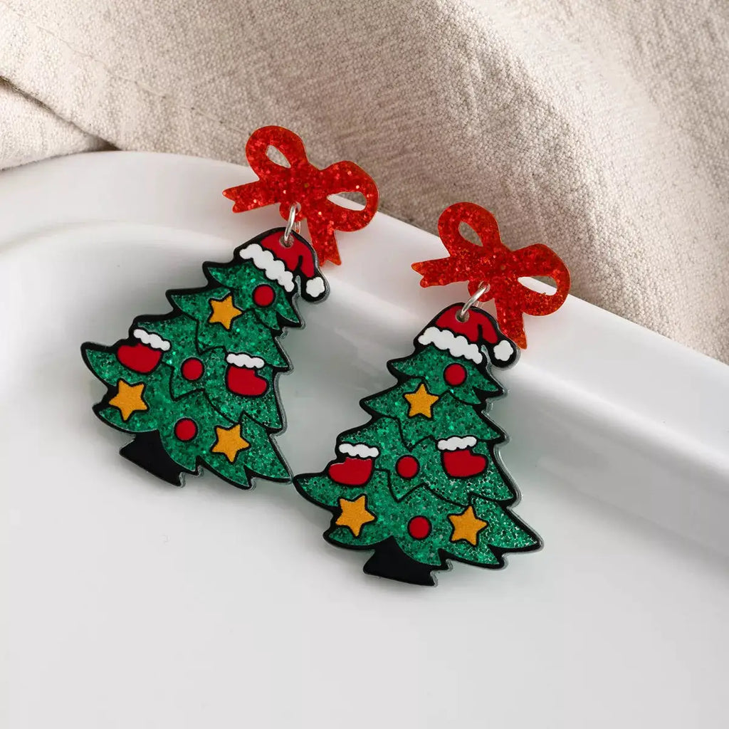 Christmas Tree Bow Dangle Earrings by Trendsi