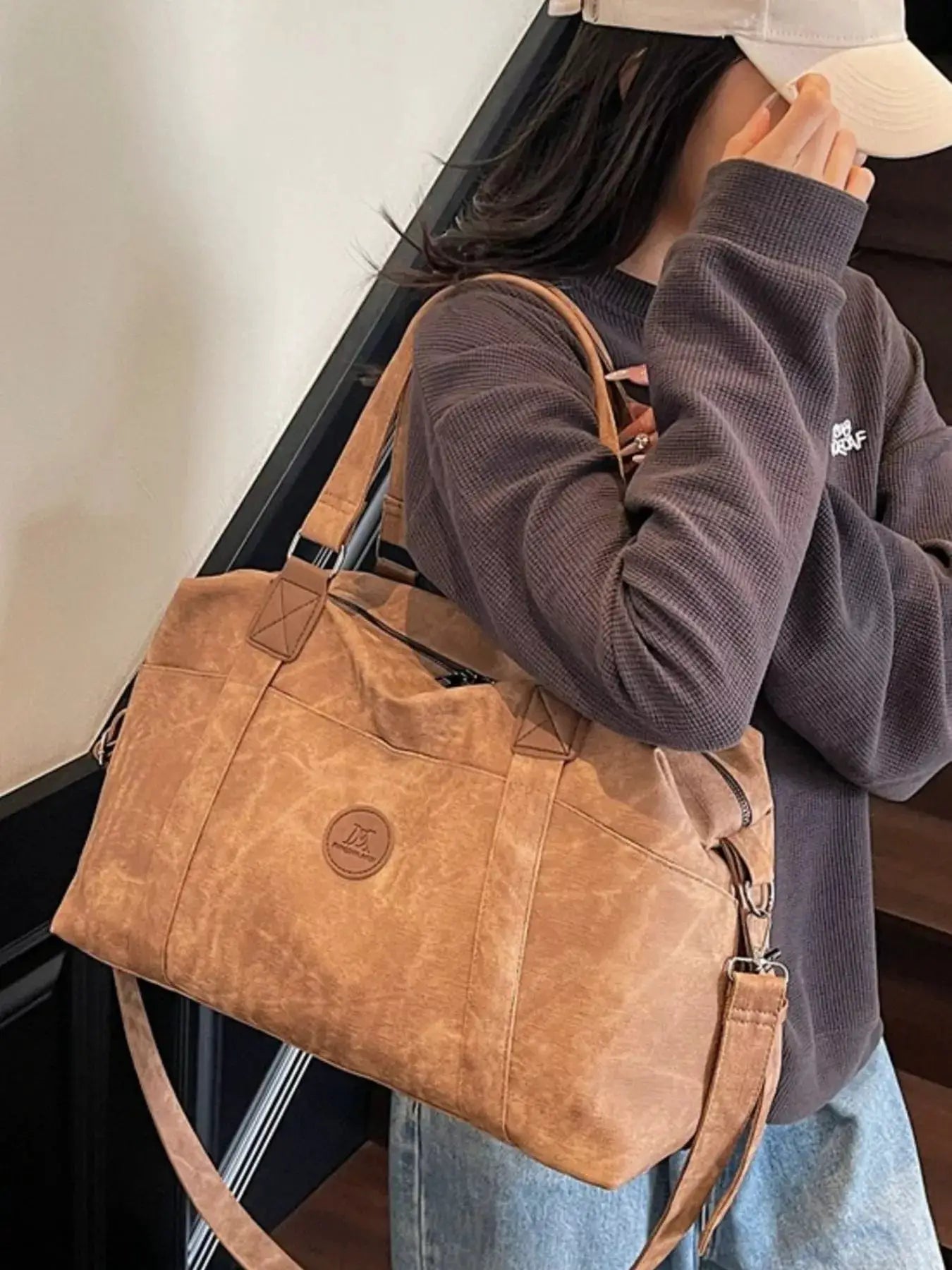 Vintage Washed Duffel Bag by Trendsi