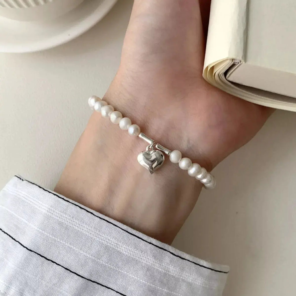 Pearl Heart Charm Bracelet by Trendsi