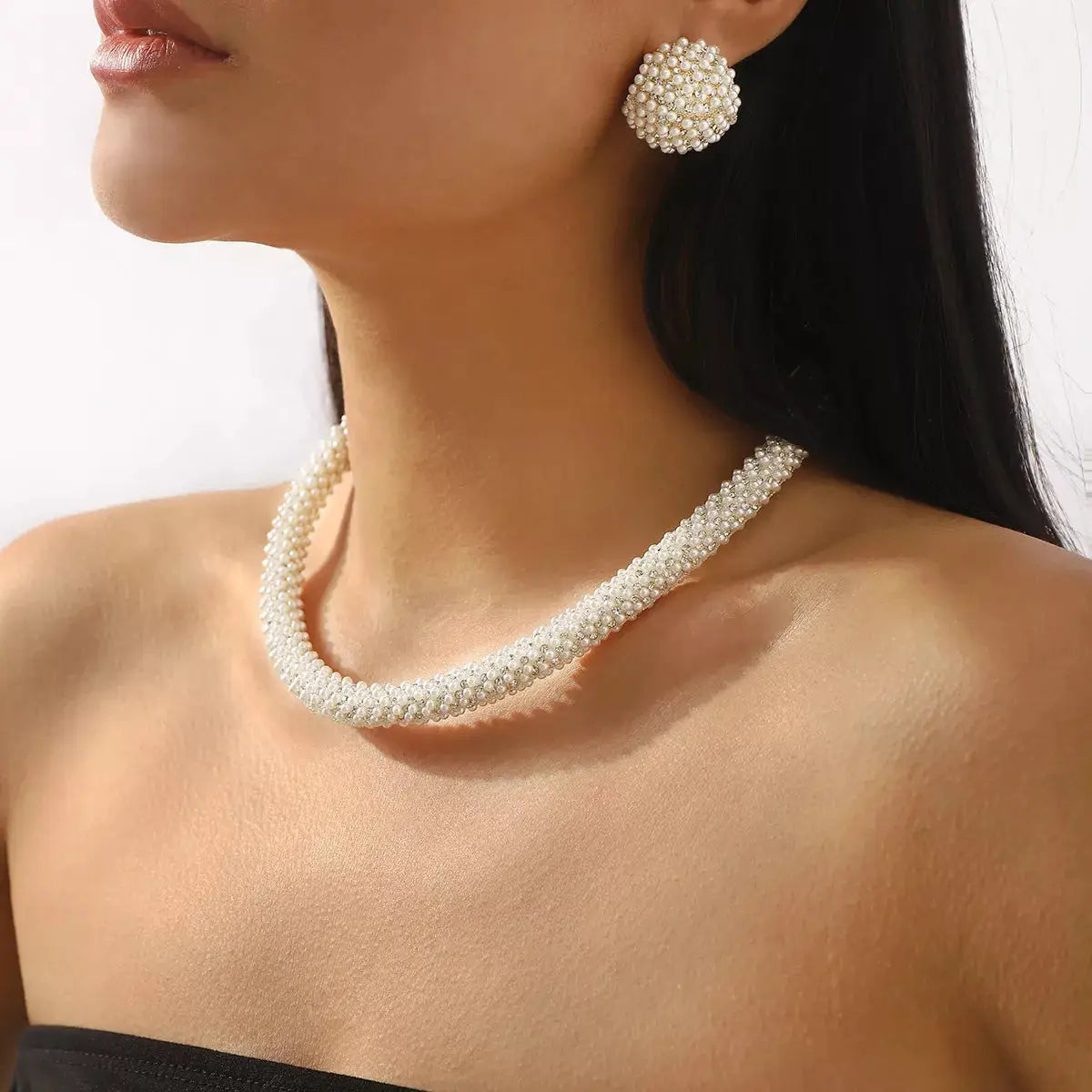 Pearl Embellished Earrings and Necklace Jewelry Set by Trendsi