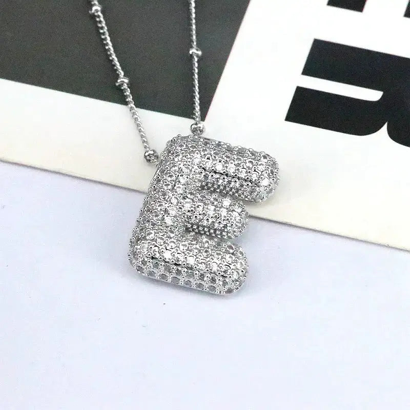 Copper Inlaid Zircon Letter Pendant Necklace by Trendsi