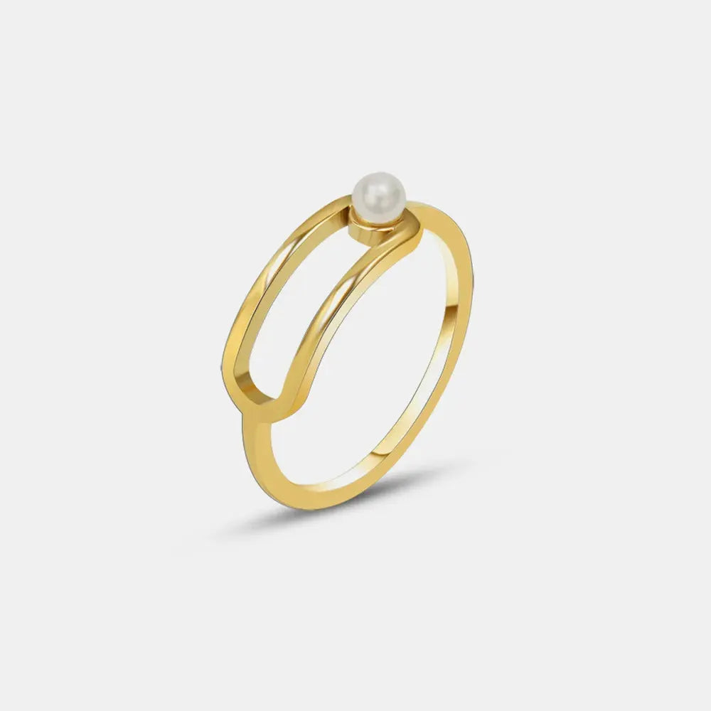 Synthetic Pearl Titanium Steel Ring by Trendsi