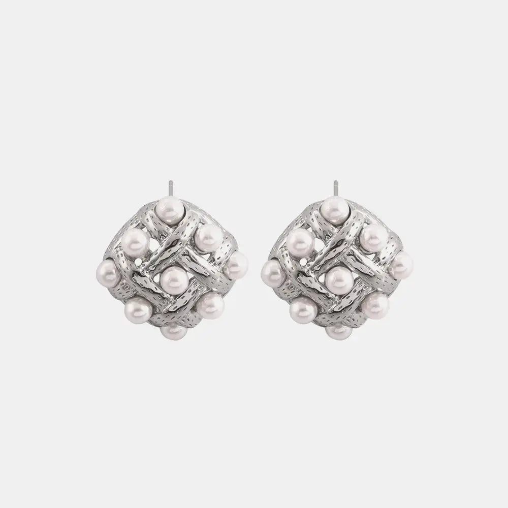 Copper Shell Pearl Stud Earrings by Trendsi