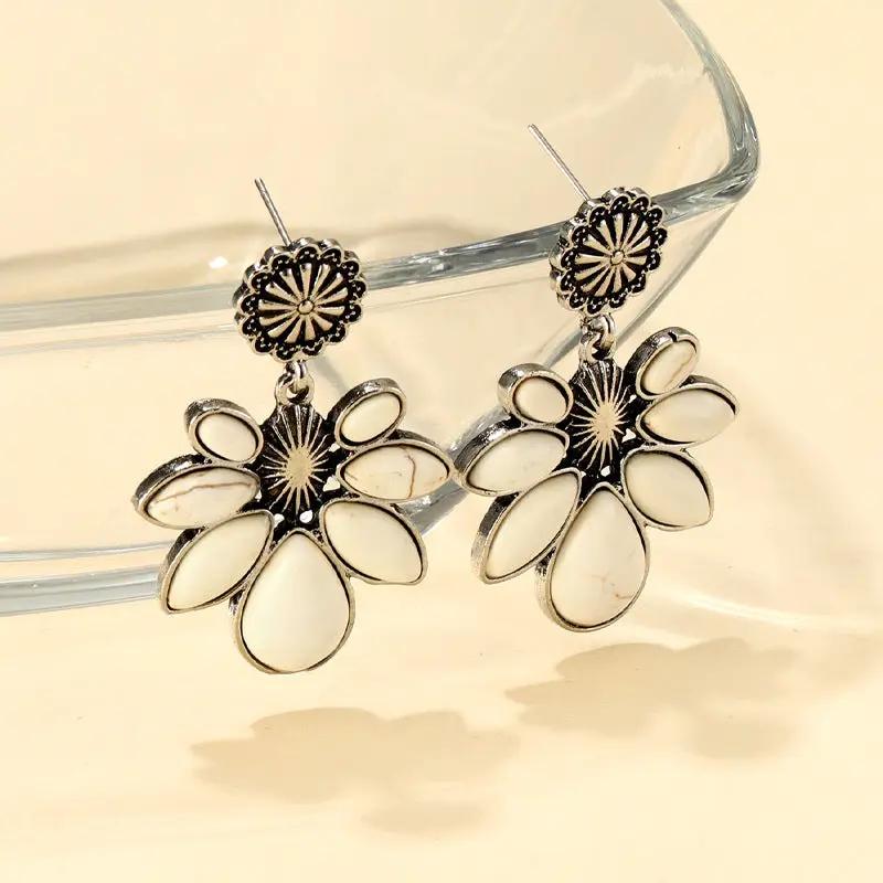 Artificial Turquoise Flower Earrings by Trendsi