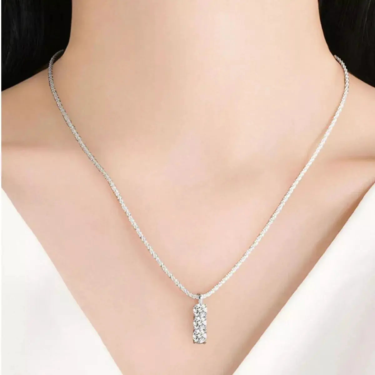 Moissanite 925 Sterling Silver Bar Necklace by Trendsi