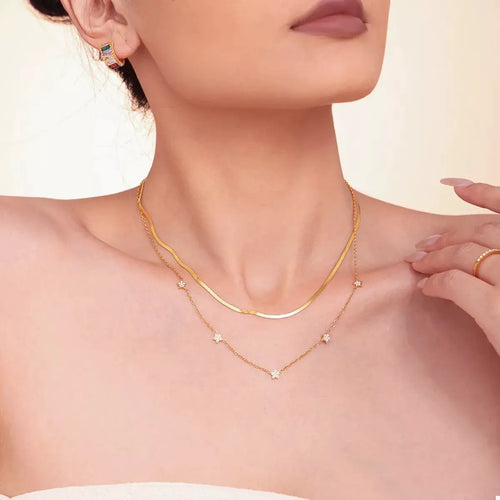 2-Piece 18K Gold-Plated Necklace with Zircon Accents by Trendsi