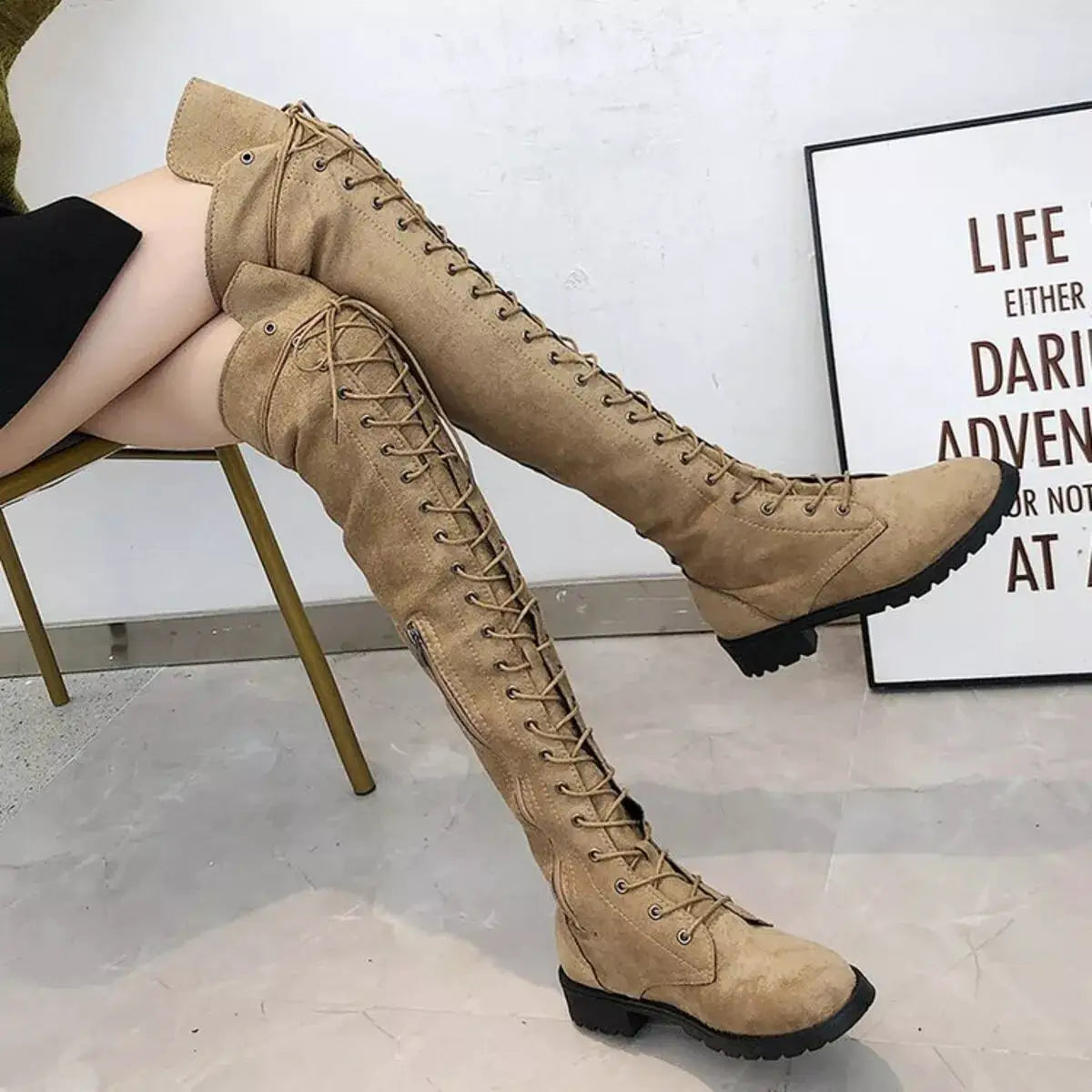 Lace-Up Over-the-Knee Boots by Trendsi