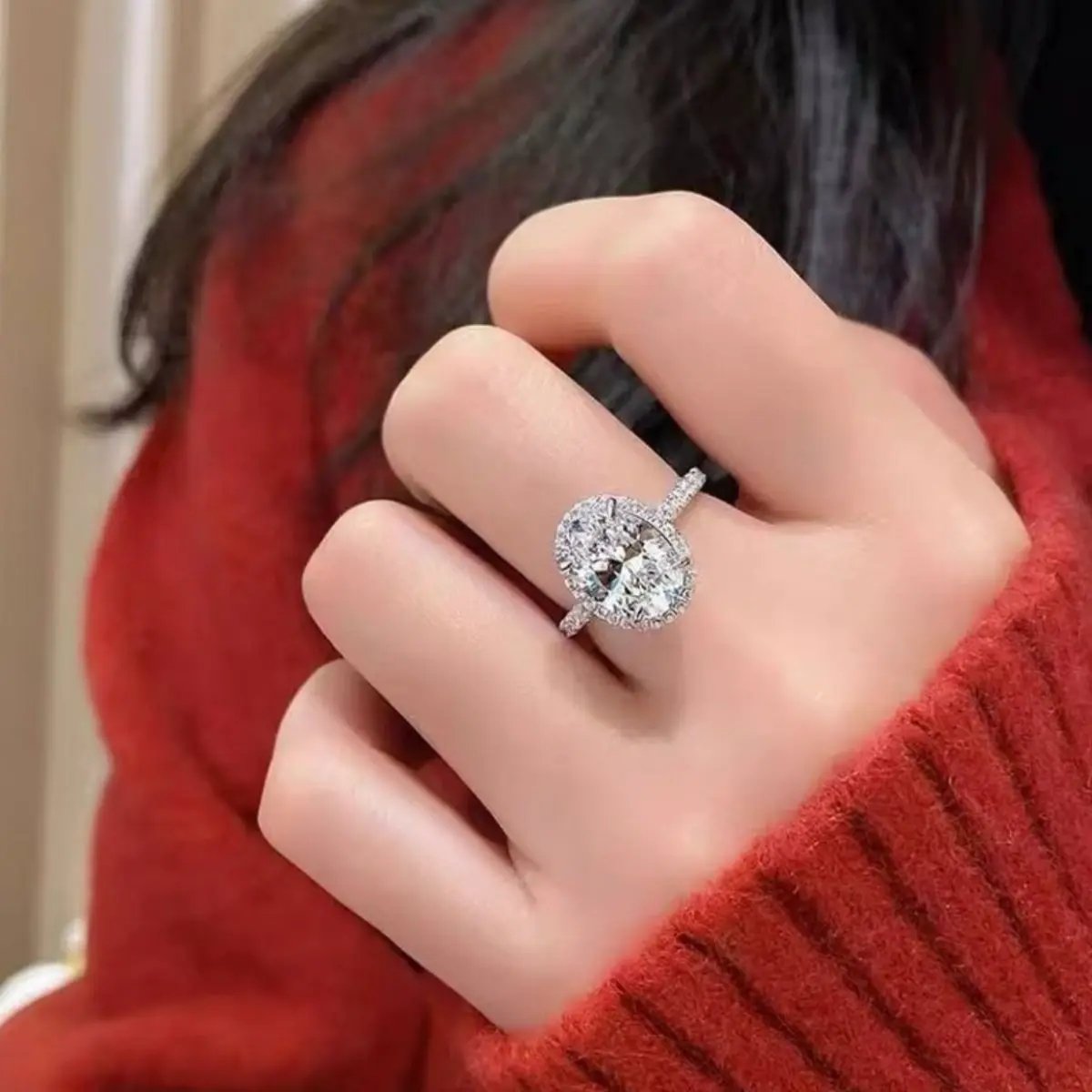 2 Carat Moissanite 925 Sterling Silver Oval Ring by Trendsi