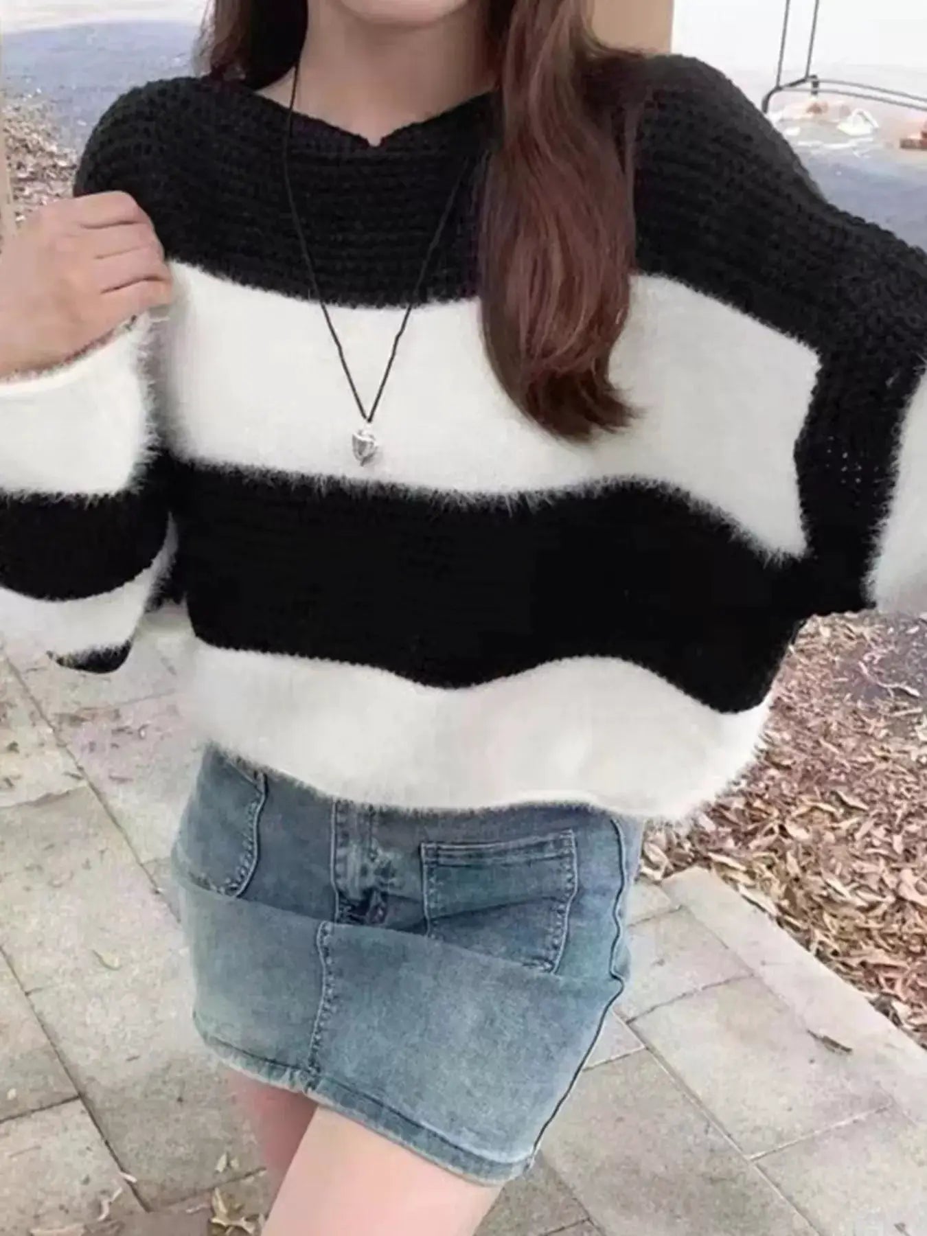 Color Block Dropped Shoulder Sweater by Trendsi