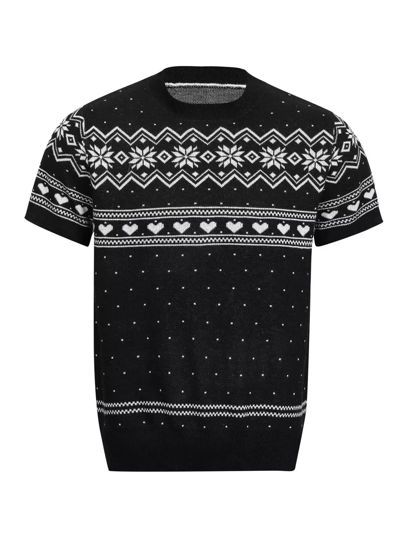 Men's Short-Sleeve Knit Top with Fair Isle and Heart Pattern by Trendsi