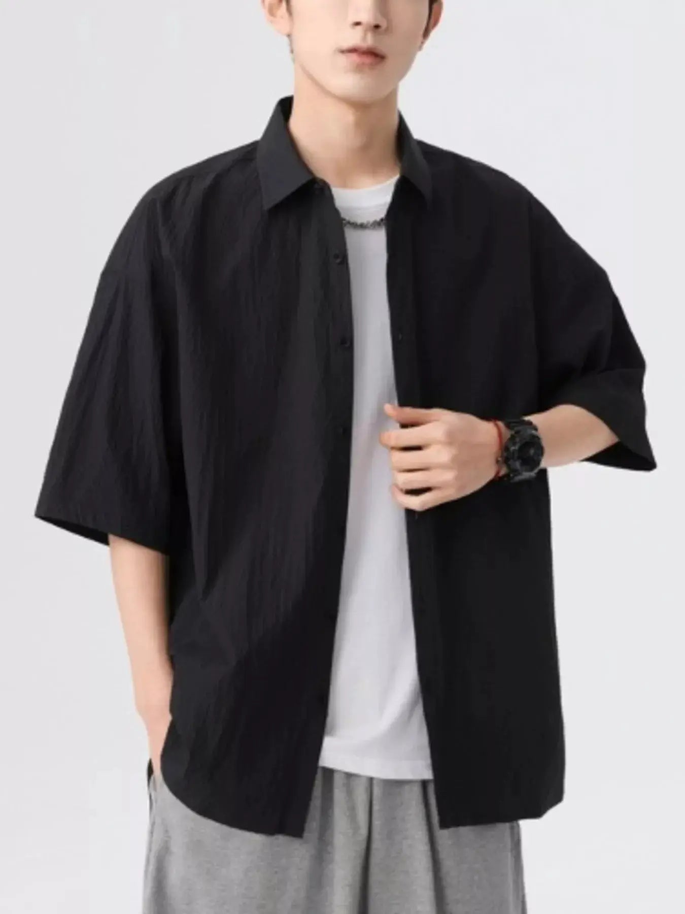 Men's Full Size Textured Short-Sleeve Shirt Plus Size by Trendsi