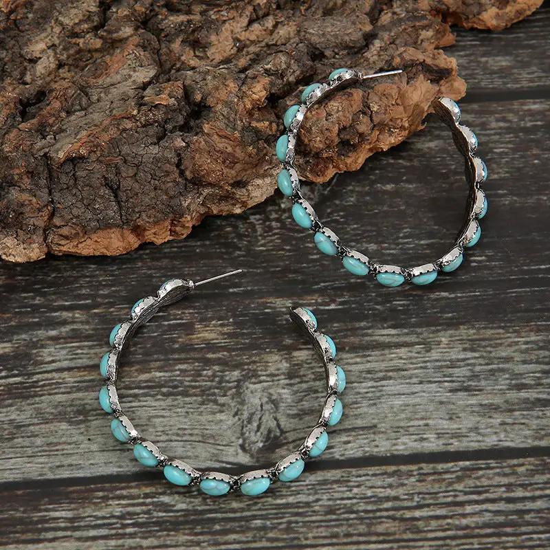 Artificial Turquoise C-Hoop Earrings by Trendsi