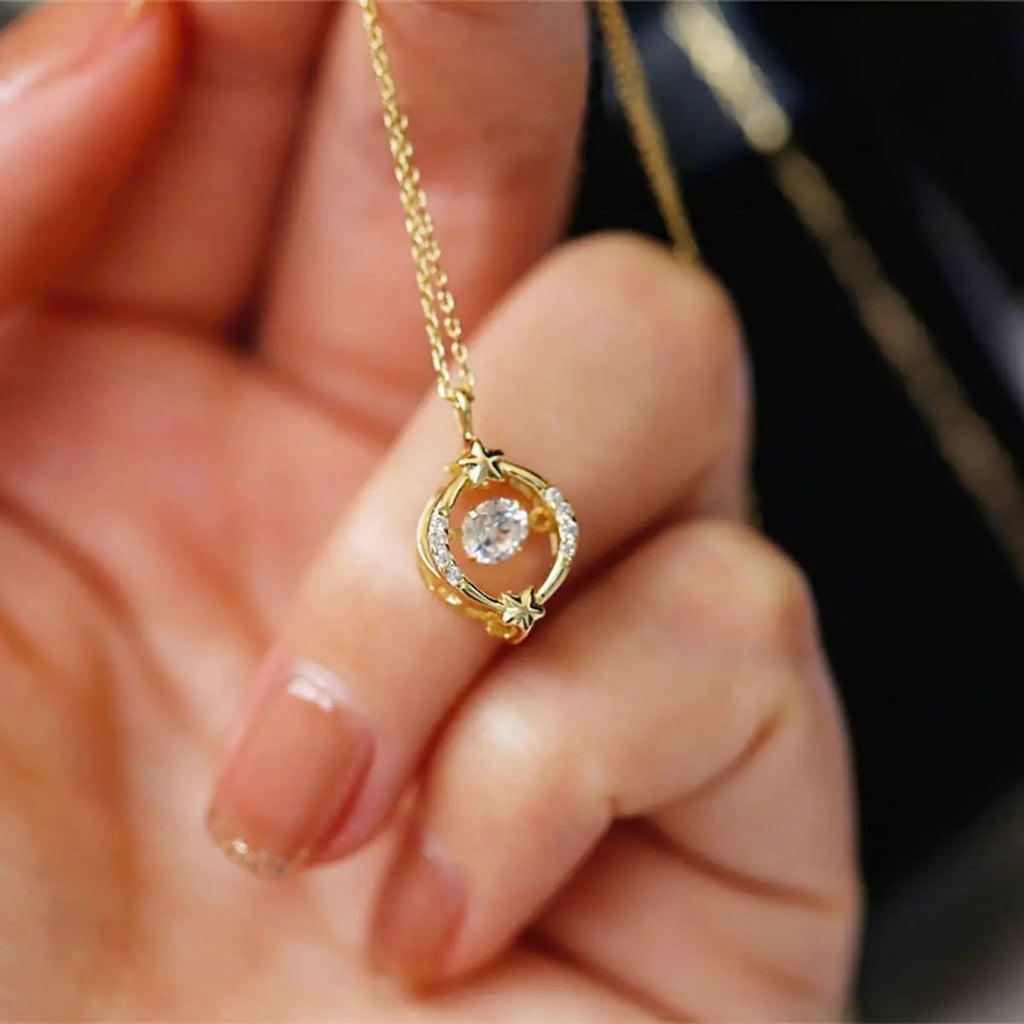 18K Gold-Plated Zircon Star Circle Pendant Necklace by Trendsi