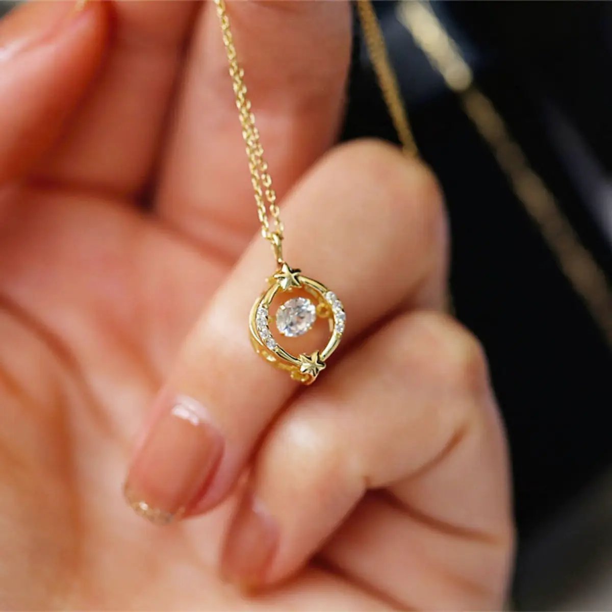 18K Gold-Plated Zircon Star Circle Pendant Necklace by Trendsi