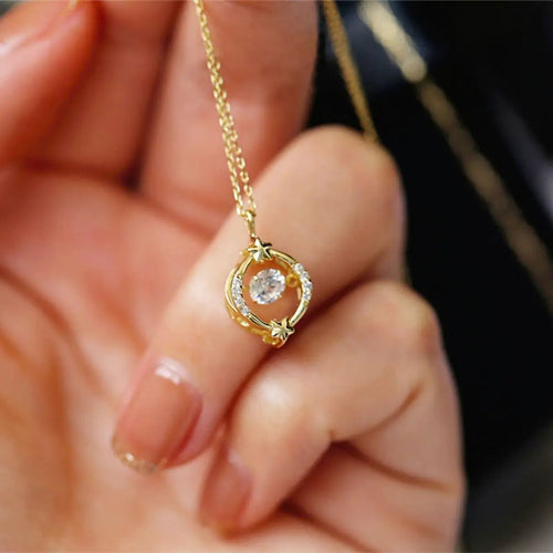 18K Gold-Plated Zircon Star Circle Pendant Necklace by Trendsi