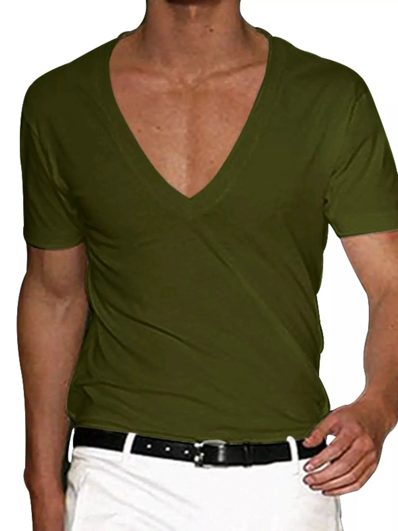 Men's Full Size Deep V-Neck T-Shirt Plus Size by Trendsi