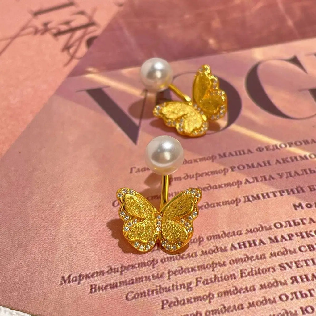 18K Gold-Plated Pearl Butterfly Earrings by Trendsi